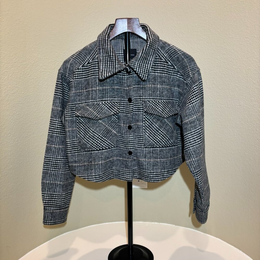 🖤Love Tree Cropped Gingham Blazer Jacket Coat Black White  Size S